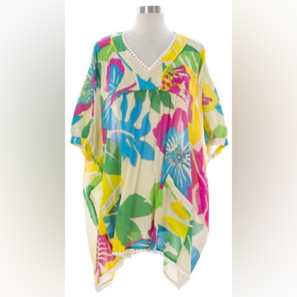 NAILA Women's Multi Floral Kaftan With Pocket MALA Size Medium